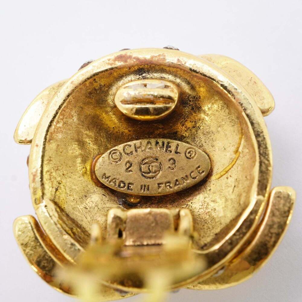 Chanel Earrings, Coco Mark Circle, GP Plated, Rhinestone, Gold, Women's - Picture 4 of 10